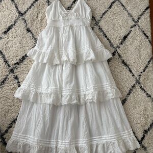 Cleobella White Ruffled Tiered Sundress V-neck